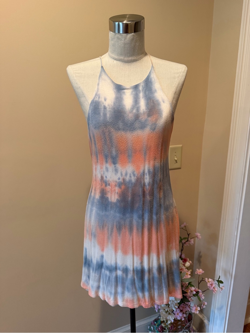 Lizard Thicket E2 Tie-Dye Halter Tank Dress — Blue and Coral